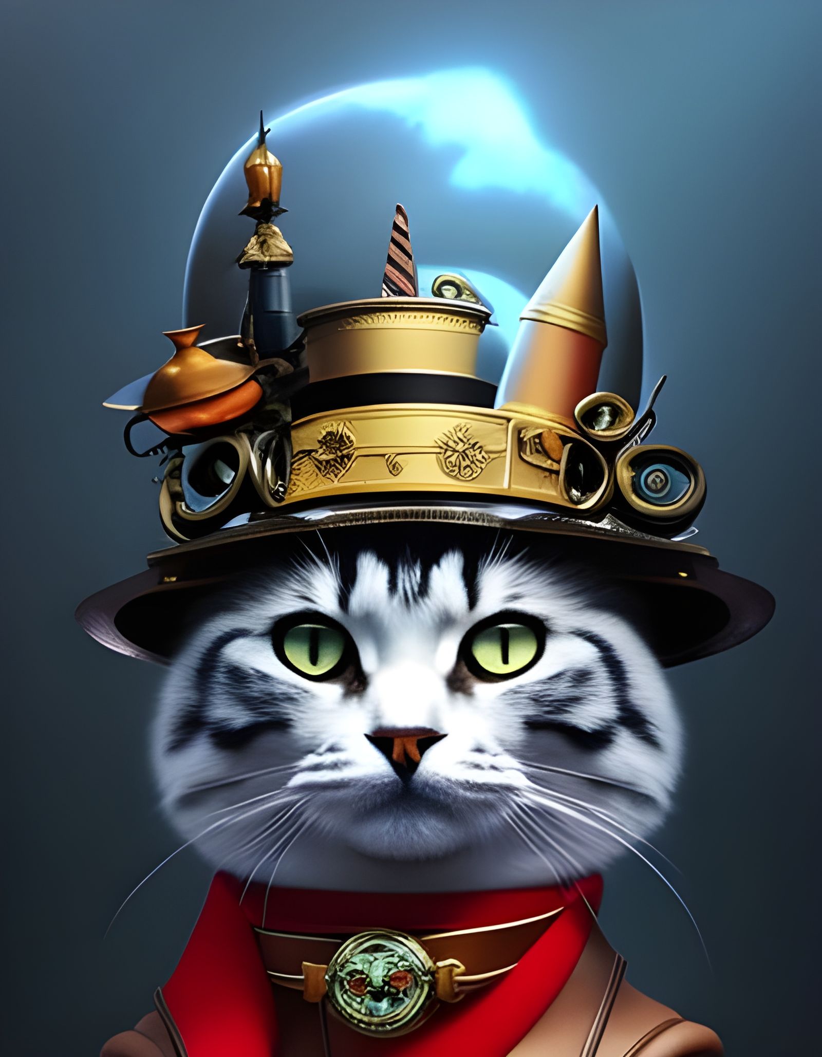 Cat in Fancy Hat, Hyperrealistic Collage Art