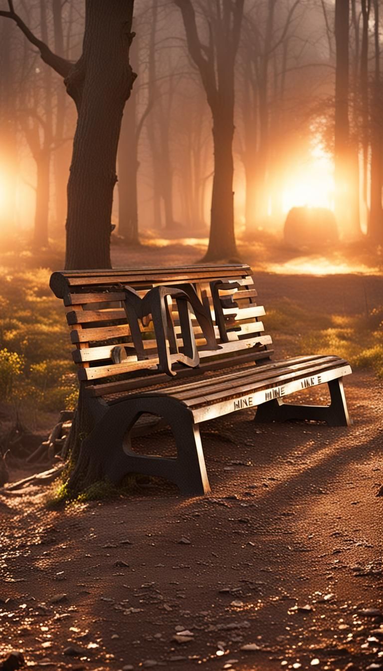 Black Graffiti of the Word MINE on Bench