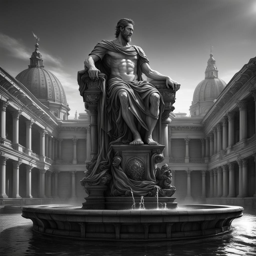 Roman Emperor Statue Fountain in Dark Fantasy Style
