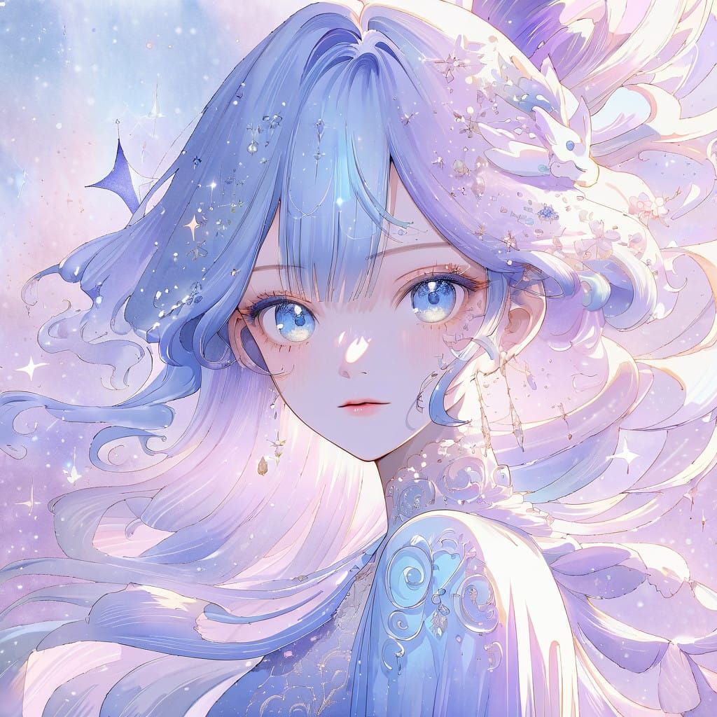 Ethereal Anime Goddess in Whimsical Watercolor Style