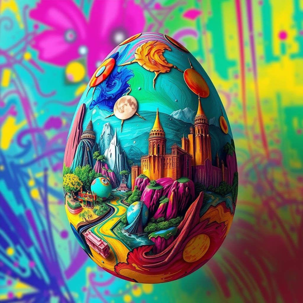 Fantastical Landscaping Adorns Polychromatic Egg
