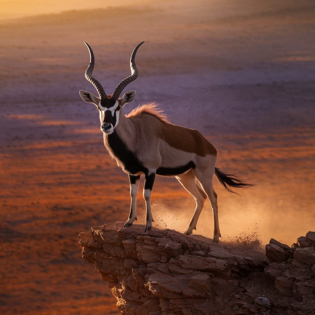 Antelope on Windswept Cliff at Golden Hour