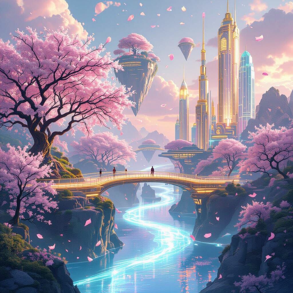 Surreal Dreamscape with Floating Islands and Neon Highlights
