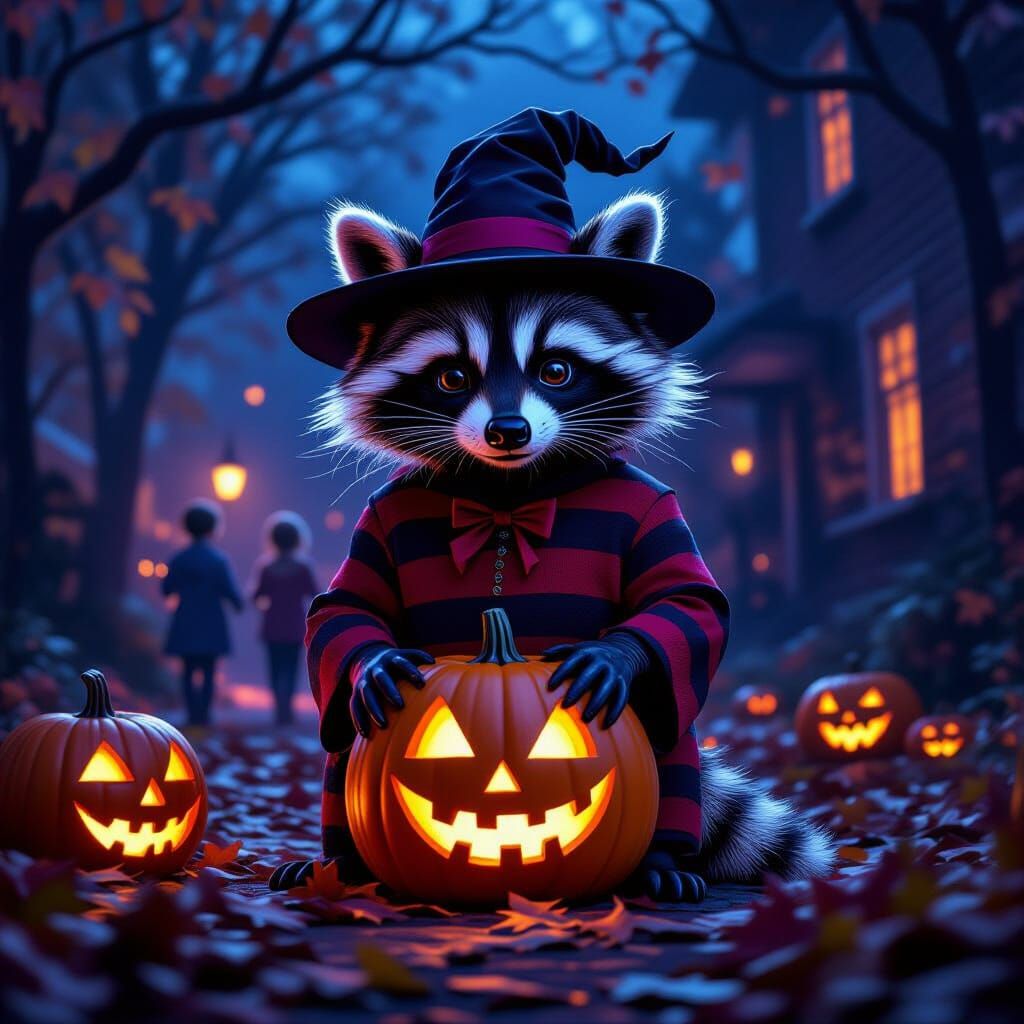 Raccoon as Freddy Krueger on Halloween Elm Street