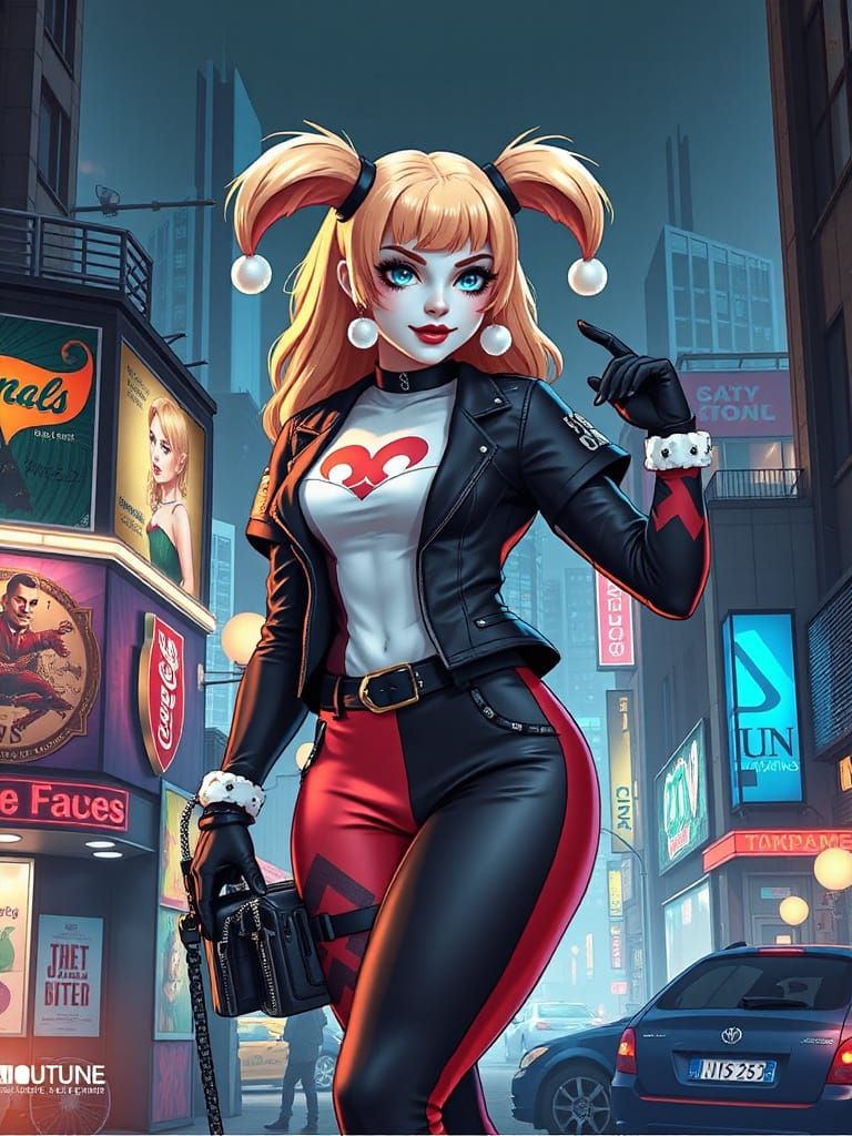 Cyberpunk Harley Quinn in Urban Fantasy Style