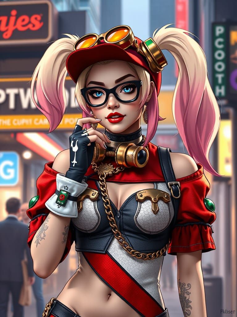 Cyber Harley Quinn in Steampunk Anime Style
