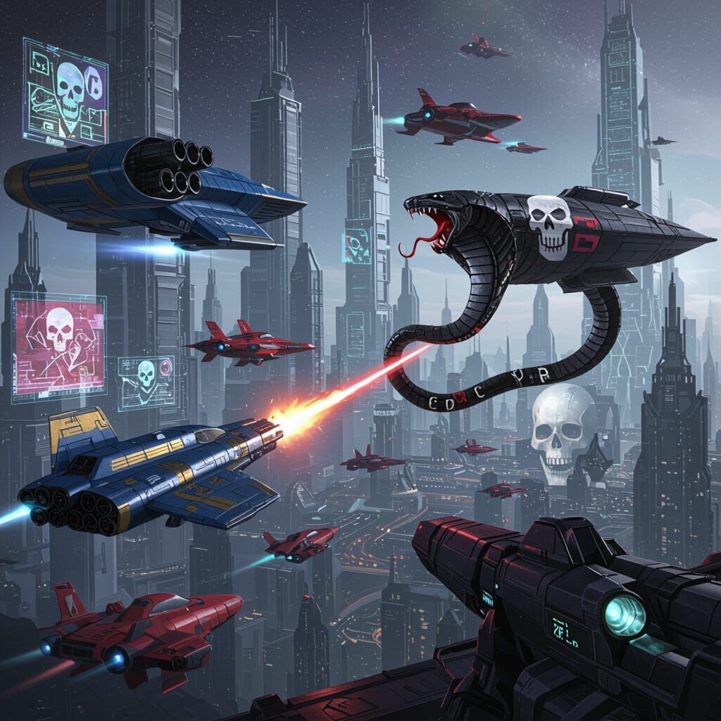 Epic Space Battle Over Futuristic Cityscape