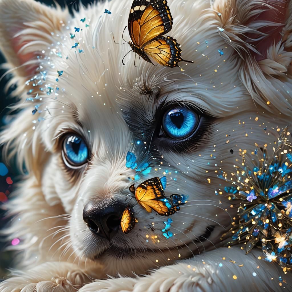 Puppy's Butterfly Kiss: An Enchanted Oil Painting
