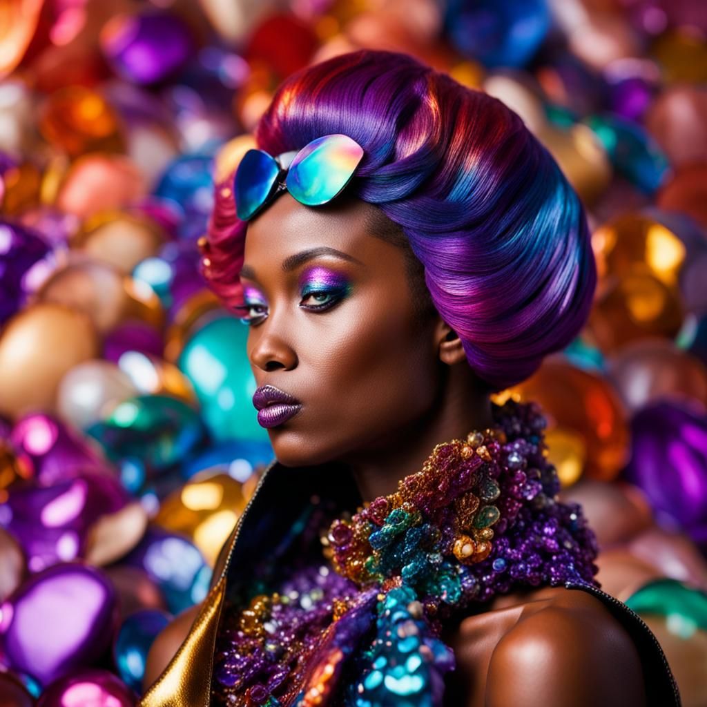 Iridescent Seashell Top: Avant-Garde Fashion Model