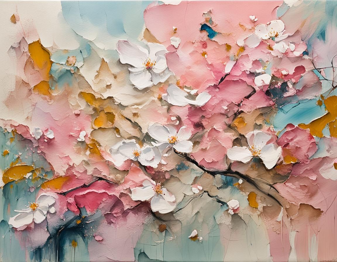 Abstract Expressionist Floral in Sunlight, Mixed Media