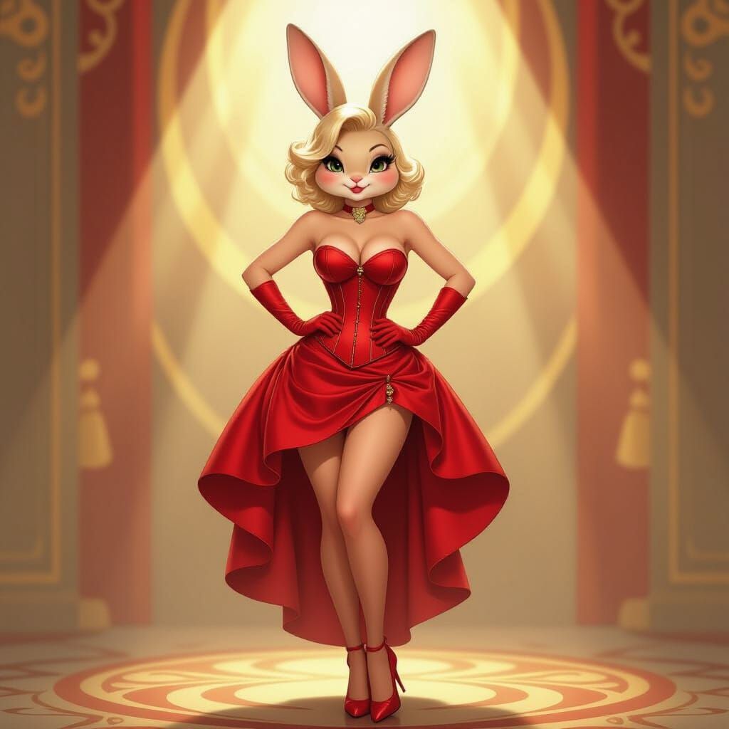 Marilyn Monroe Rabbit in Red Dress, Art Nouveau Style