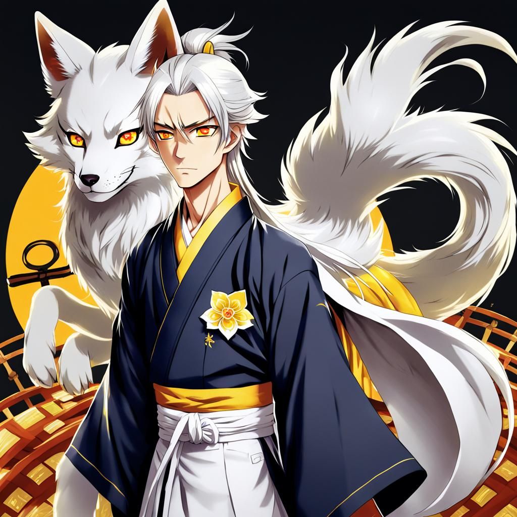 Male Kitsune in Hakama, Anime Style