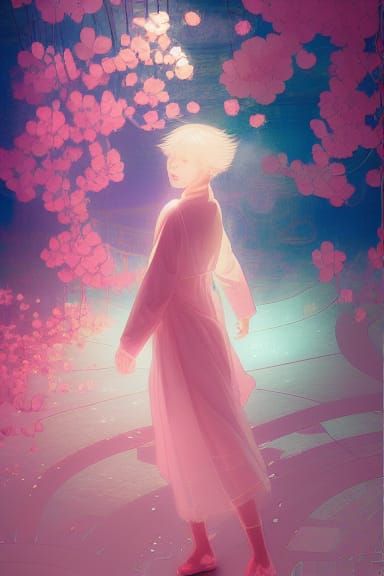 Harmonious Neon Sakura Dreamscape: Digital Art