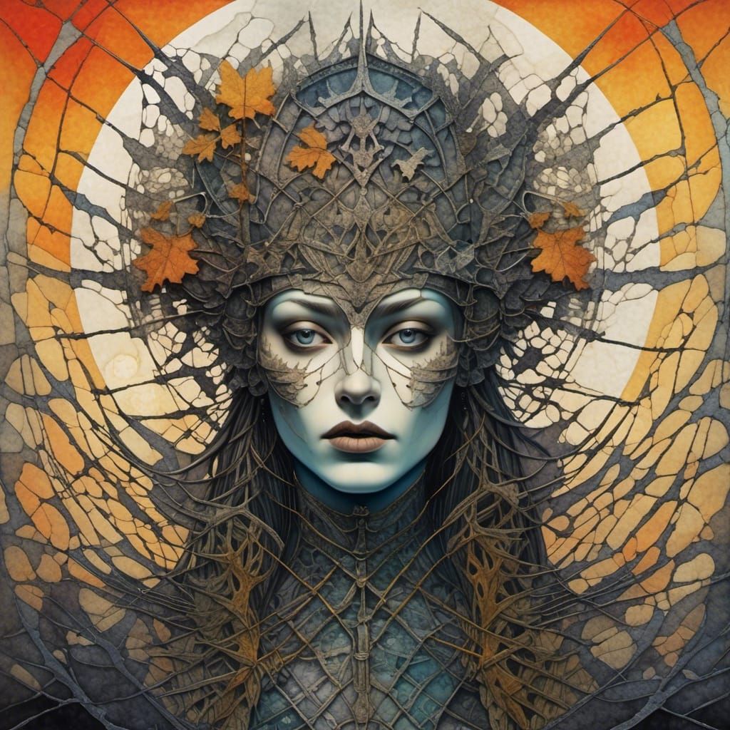 Gothic Autumn Landscape in Paper Collage Style