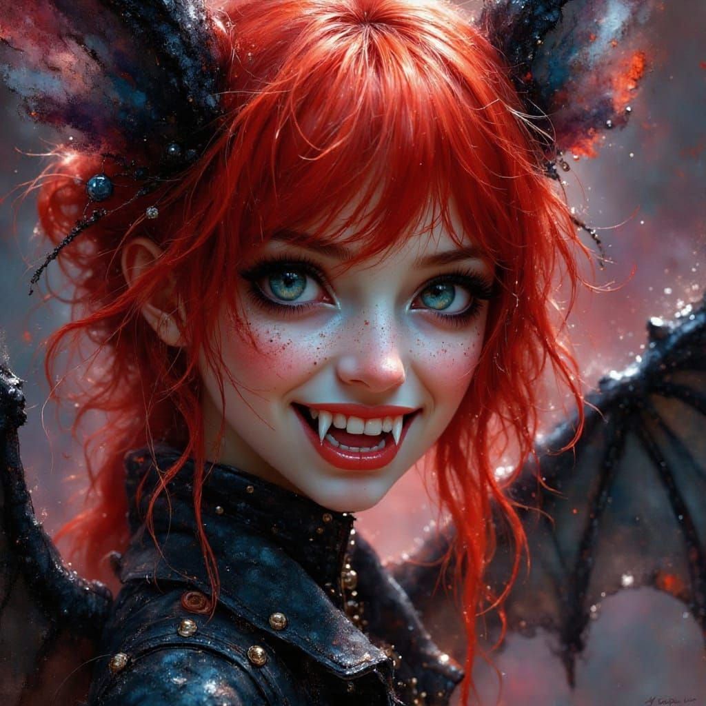 Vampire Creature with Red Hair and Leather Jacket