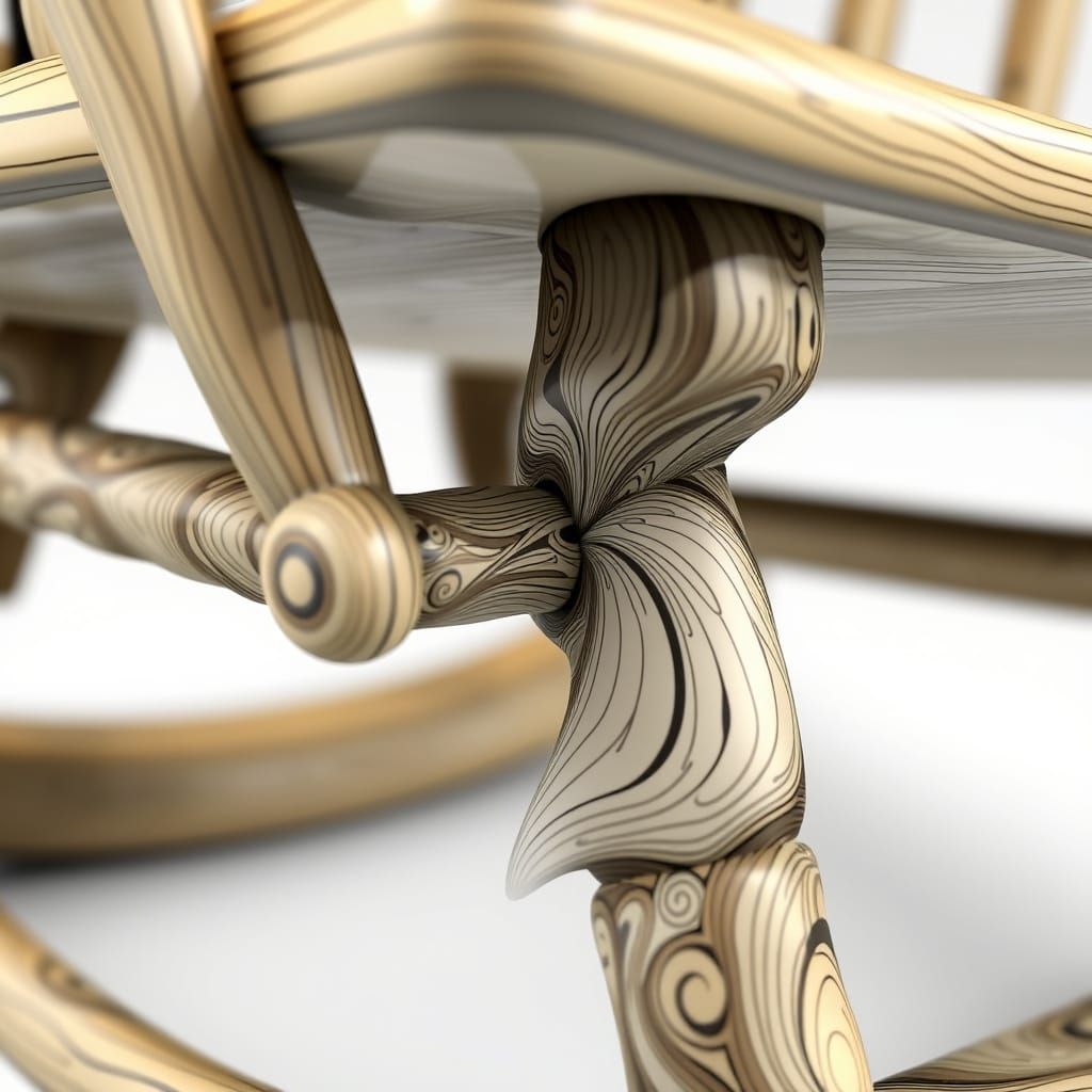 Macro close up of the joint where the rocker and legs of a rocking chair join