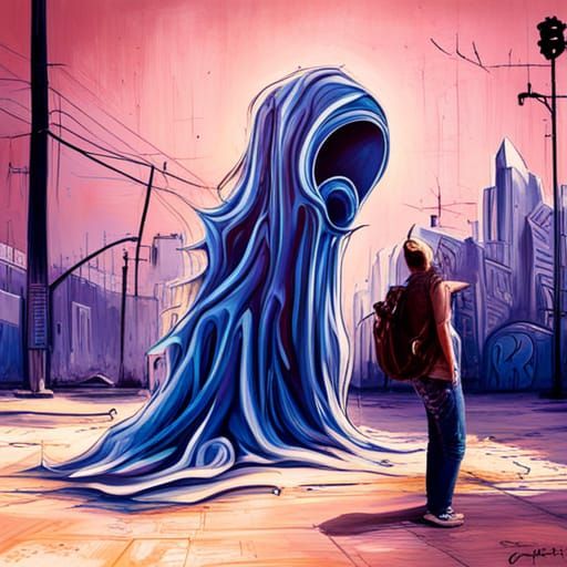 Blue Ghost in Graffiti Street Art Style