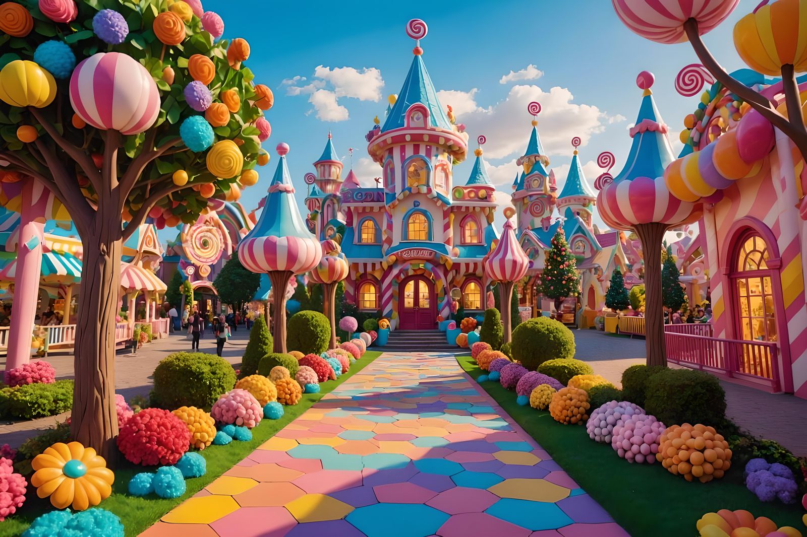 Candy Theme Park with Multicolored Walkway