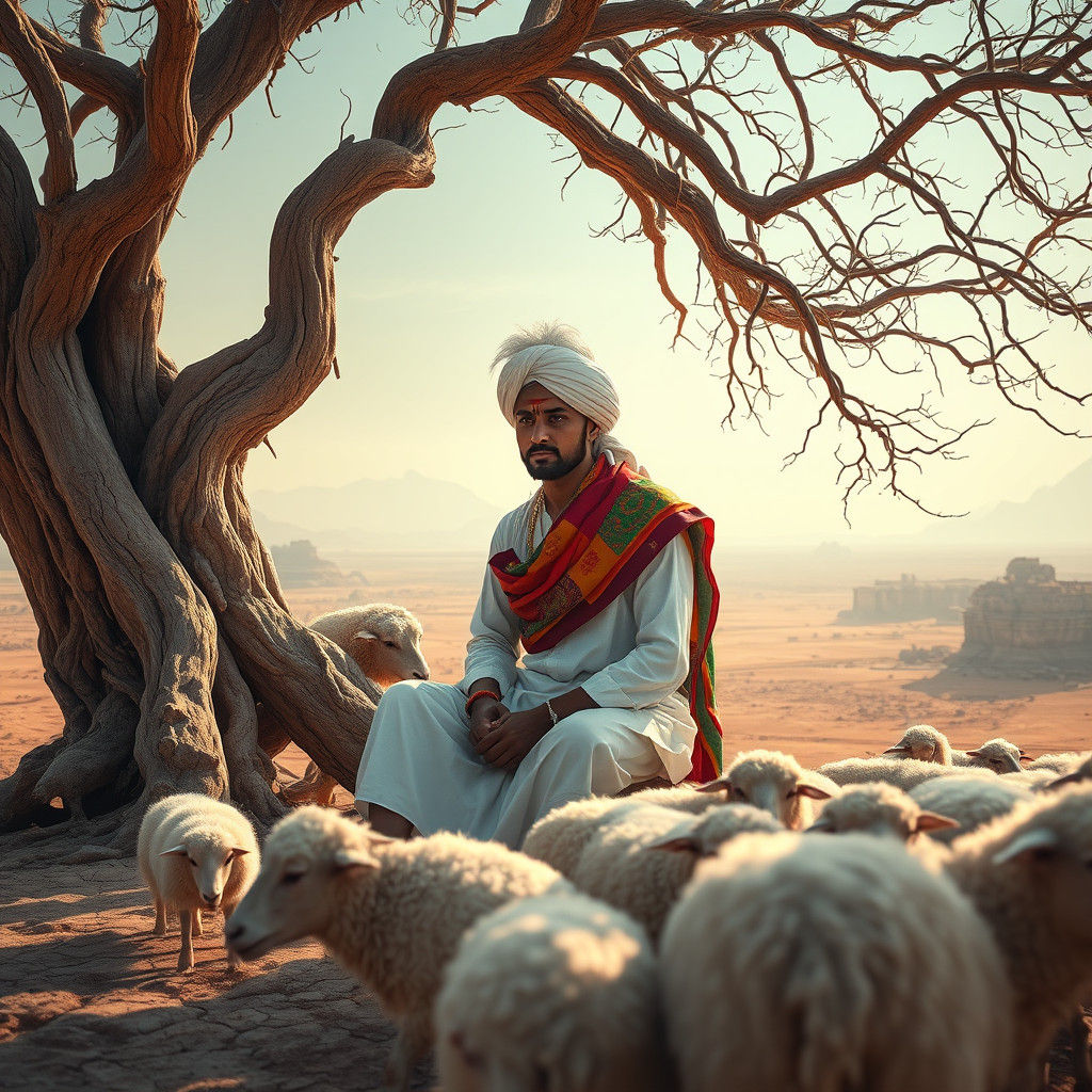 Indian Shepherd Boy in Hyperrealistic Matte Painting
