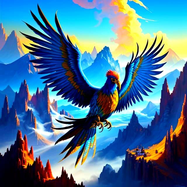 Phoenix Rising Before Mountains in Golden Light