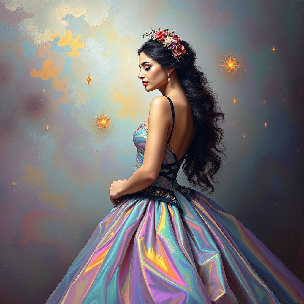 Woman in Holographic Dress: Surreal Steampunk Fantasy