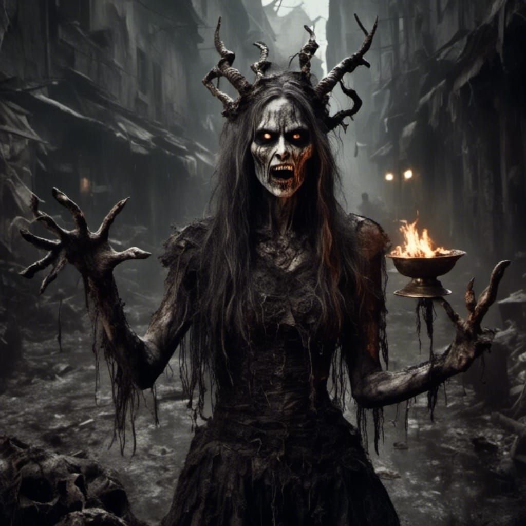 Grotesque Hag in Dark Fantasy Horror Style