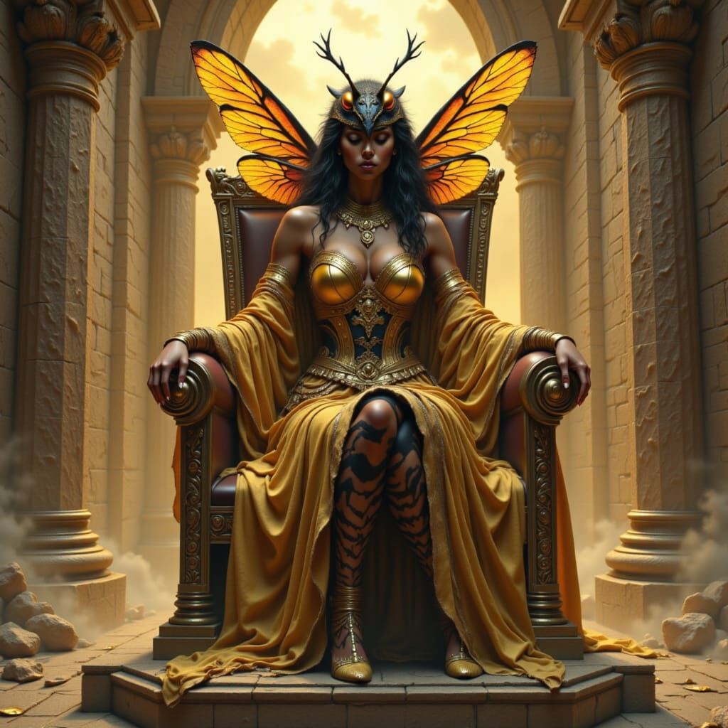 Anthropomorphic Bee Goddess on Stone Throne