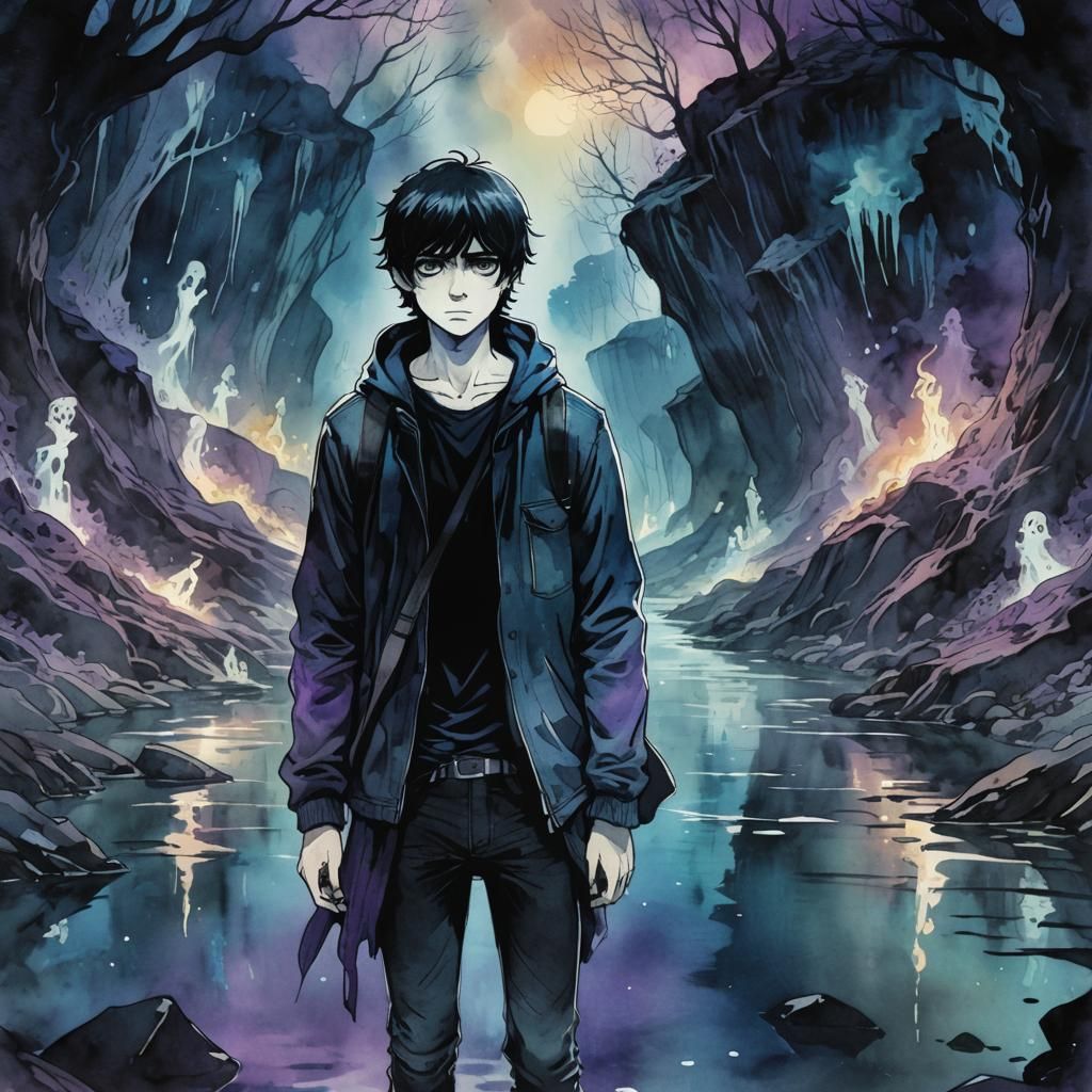 Nico di Angelo in Dark Fantasy Anime Style