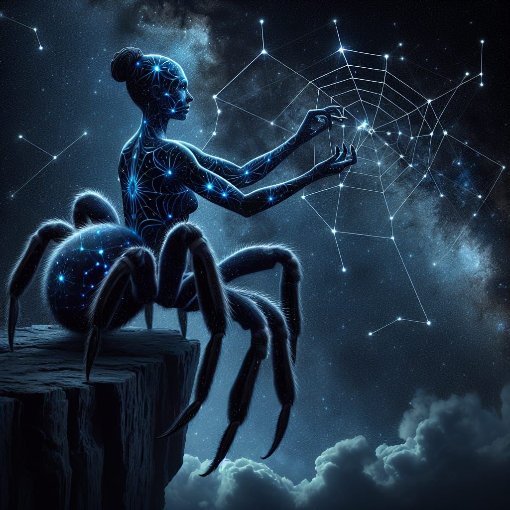 Cosmic Arachne: Mythical Spider Weaving the Stars