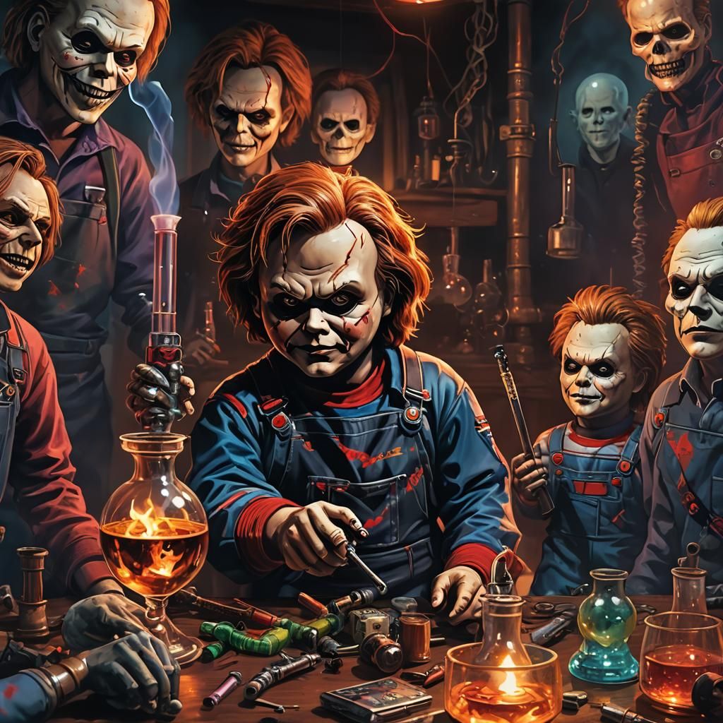 Horror Villains Smoking: Surreal Dark Fantasy Art