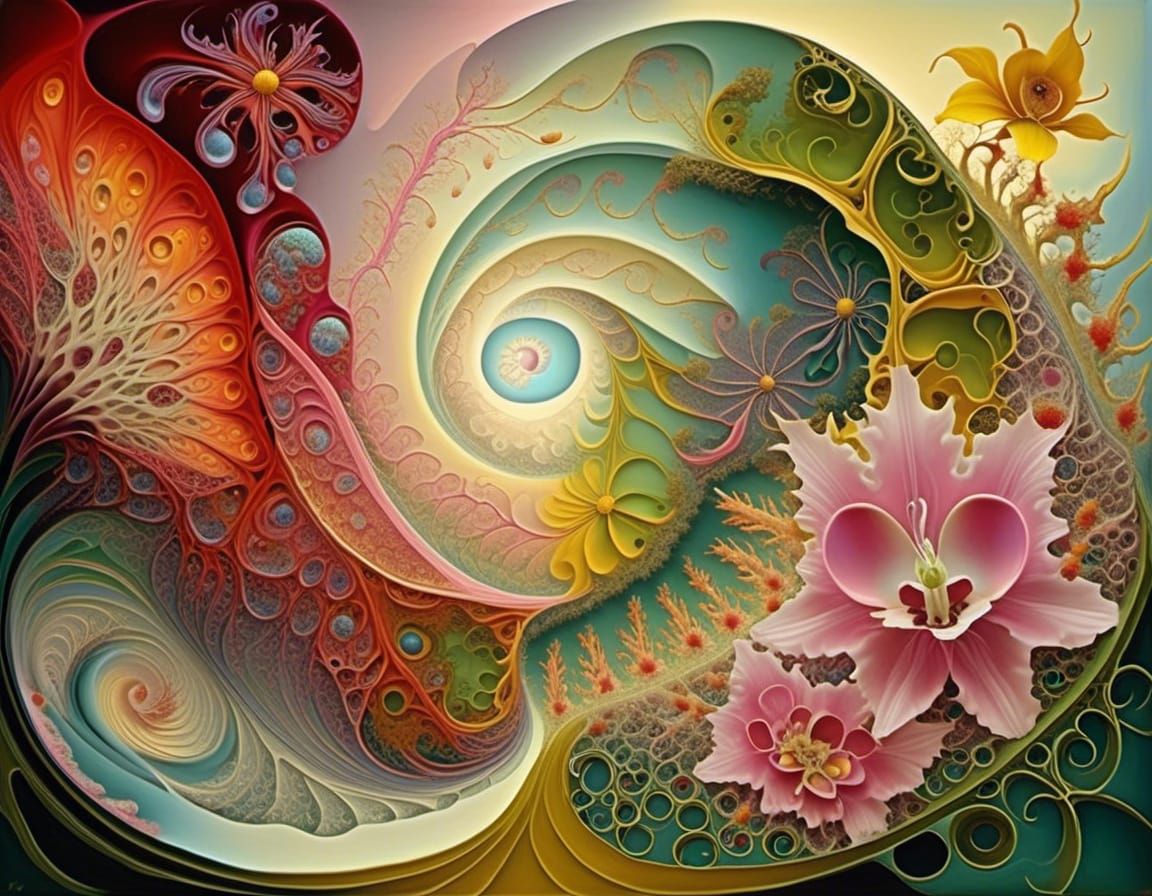 Surreal Orchid Garden with Fractal Elements