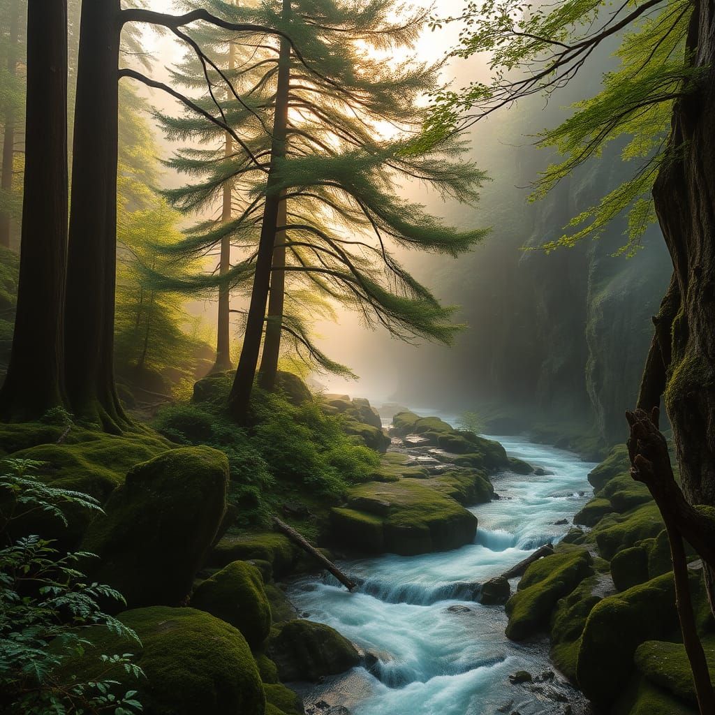 Emerald Valley: Serpentine River at Misty Dawn
