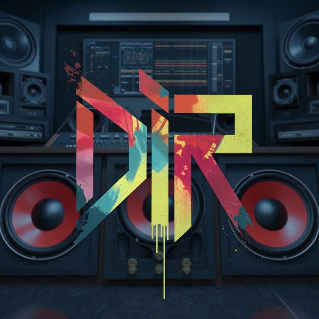 Futuristic DIR Logo with Music Studio in Graffiti Art