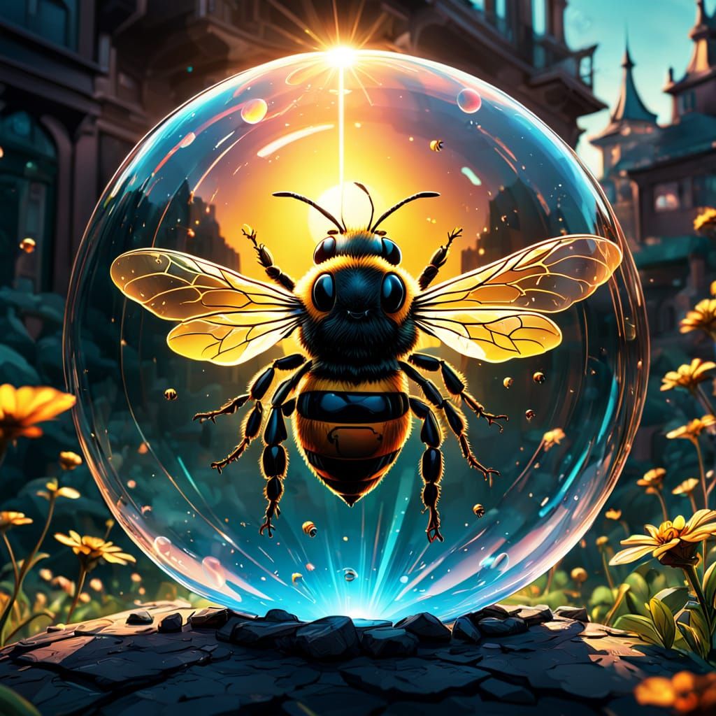 Bee in Magic Bubble: Comic Book Art Style
