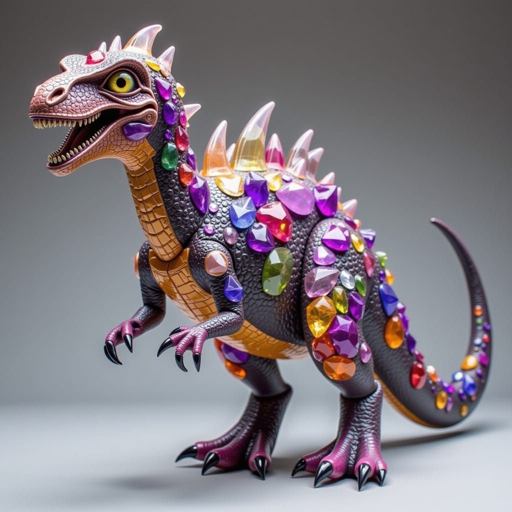 Gemstone Dinosaur Sculpture in Crystalline Style