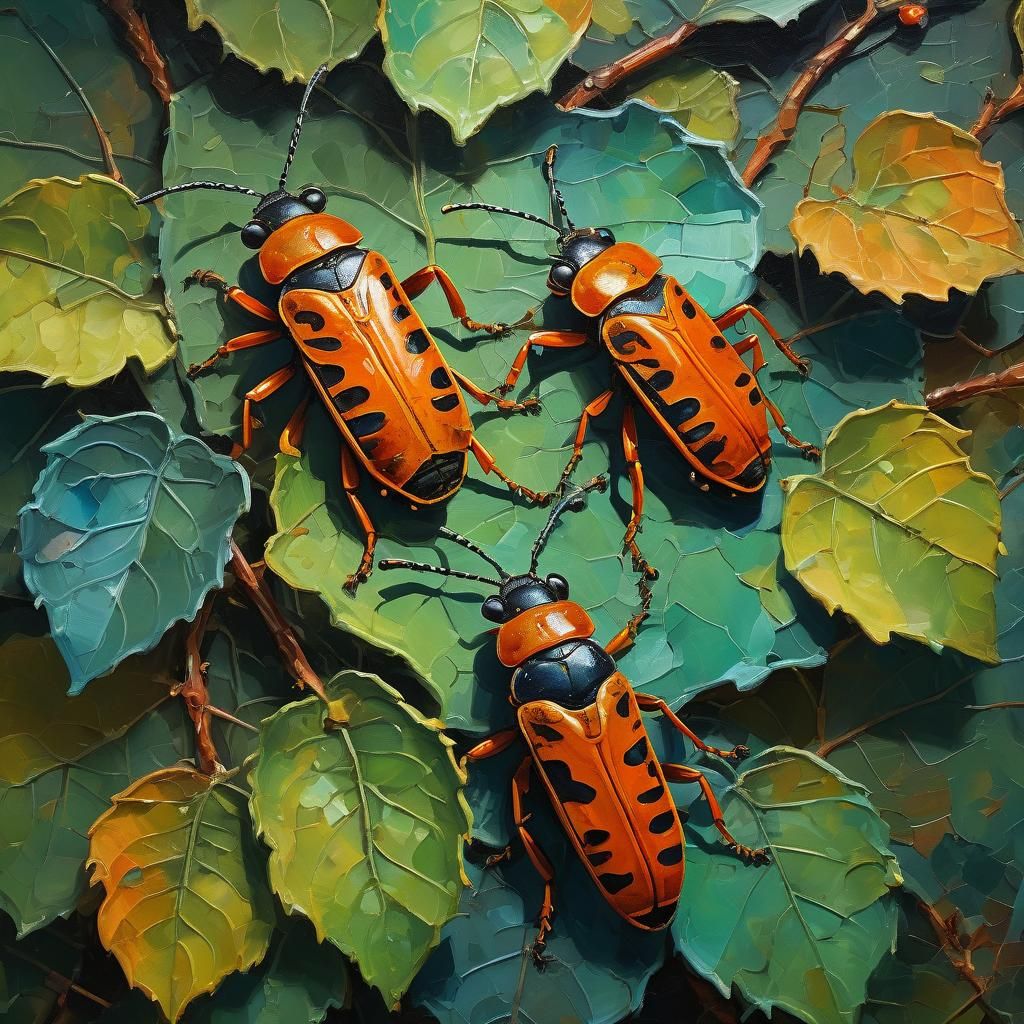 Soldier Beetles on Vines: Impasto Gouache Painting