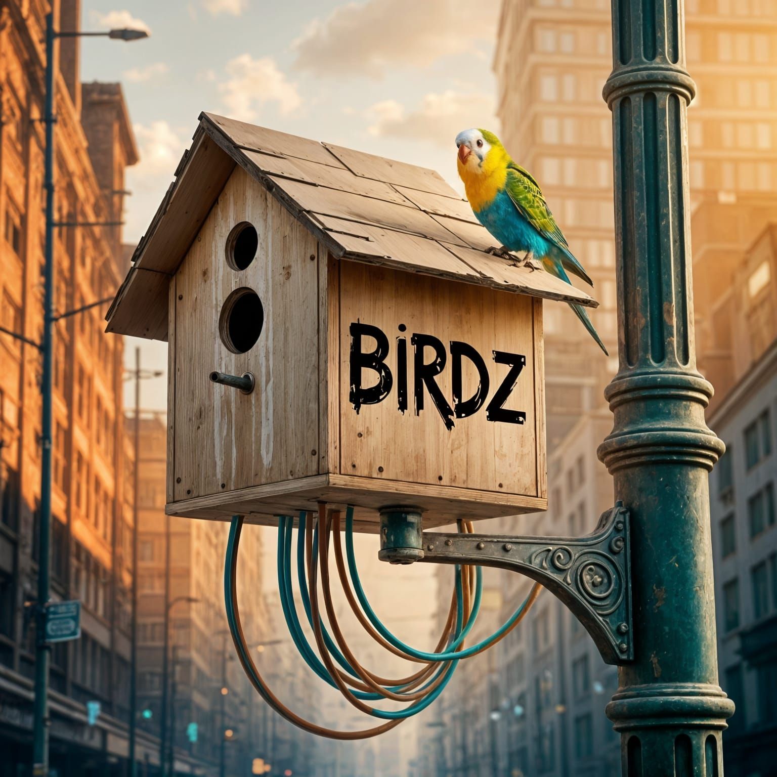 Dystopian Birdhouse with Cybernetic Cables