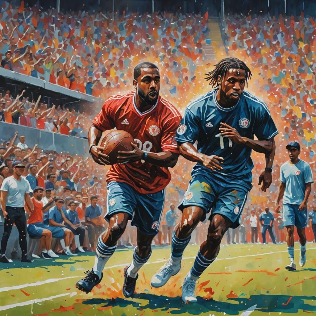 Football Game: Impressionist Gouache Painting in Basquiat St...