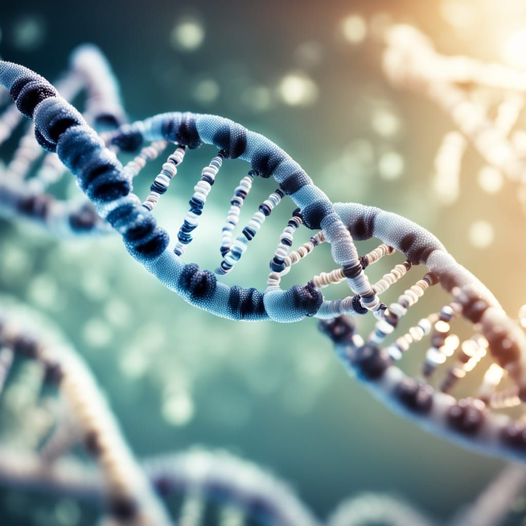 A hyper-realistic macro view of a DNA double helix structure.