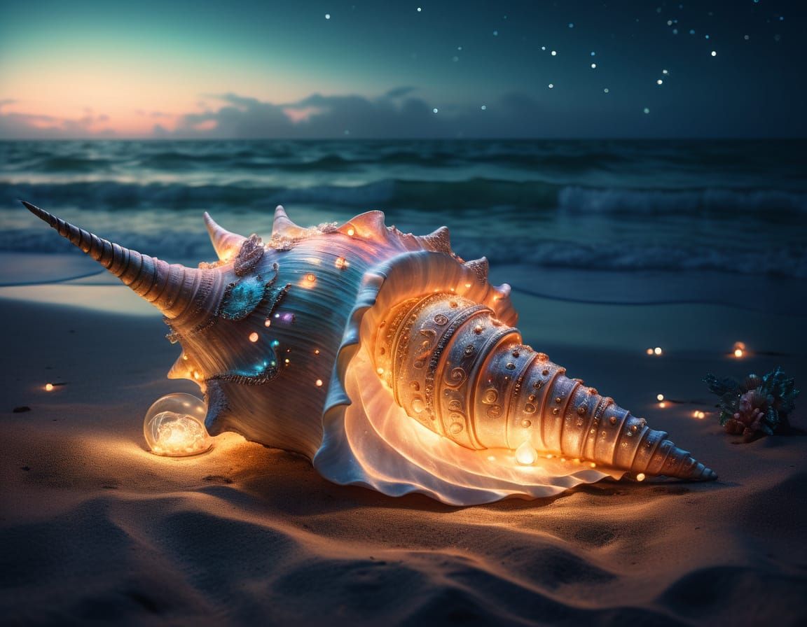 Magical Unicorn Home in Seashell, Hyperrealistic