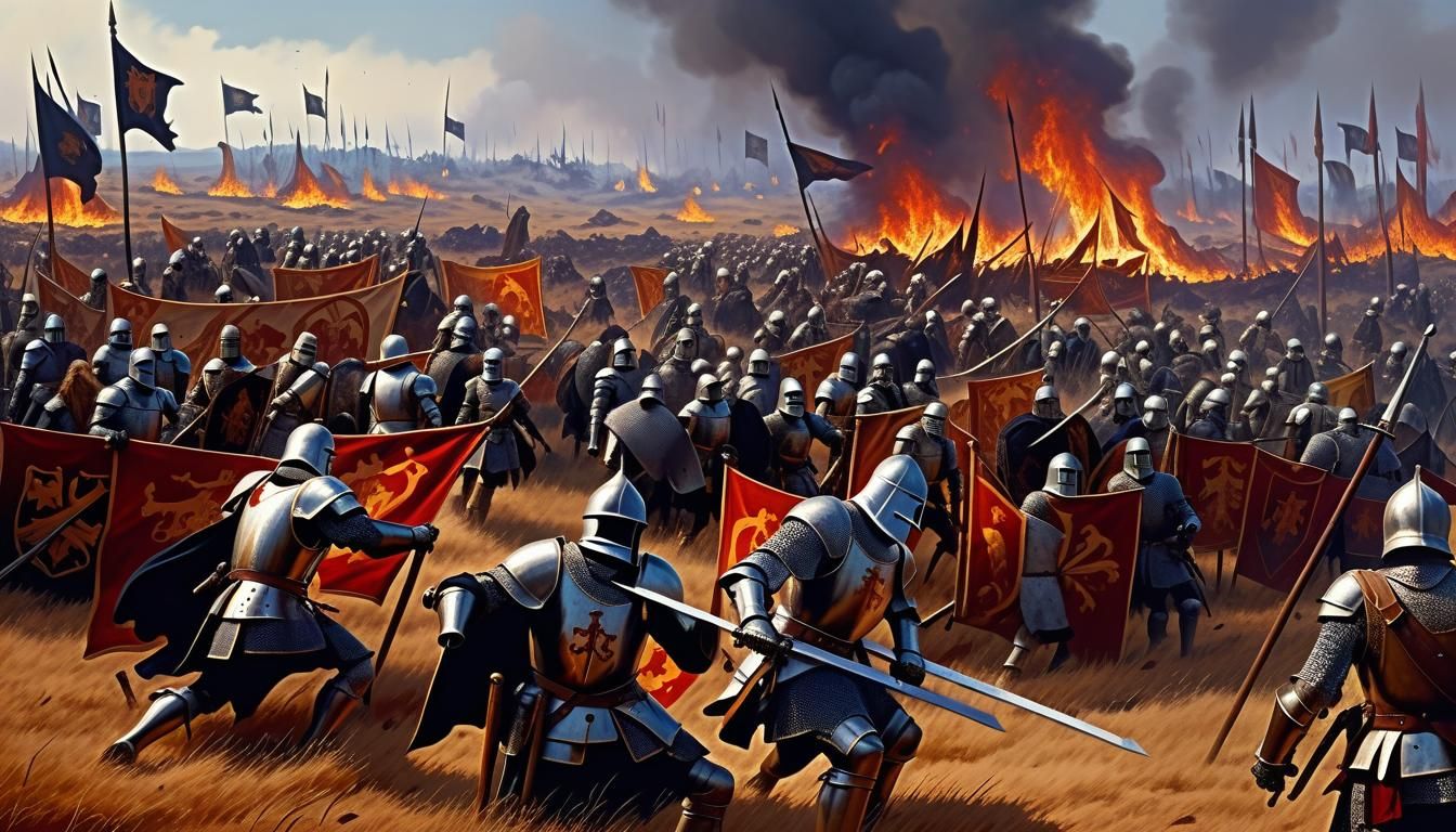 Burned Battlefield with Fallen Knights