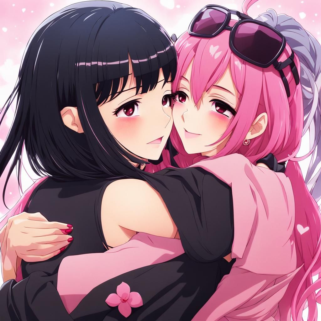 Anime Style: Friends Hugging