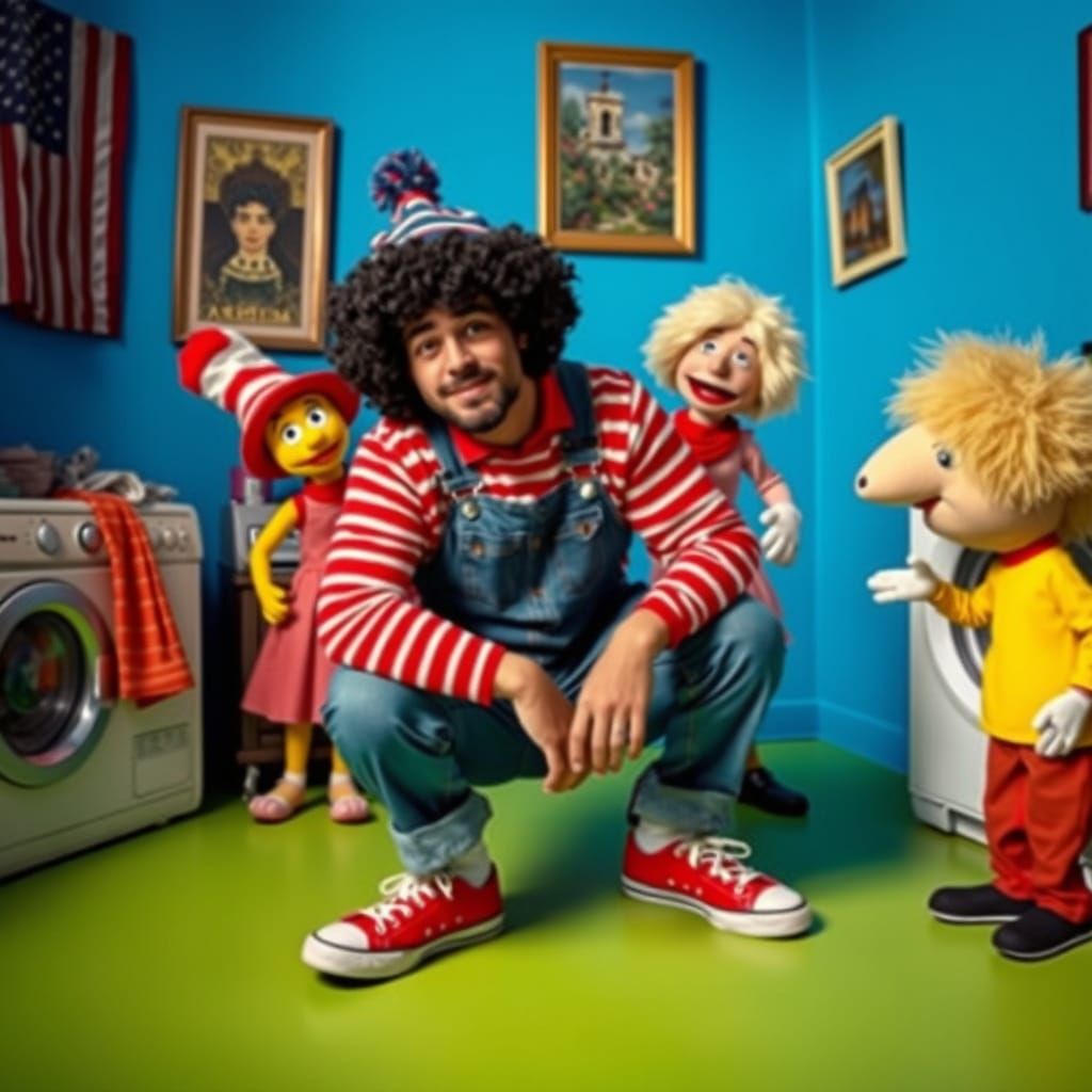 Mysterious Puppeteer in Whimsical Setting