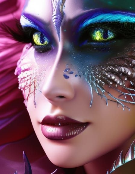 Dynamic Portrait of Elf Woman with Galaxy Eyes