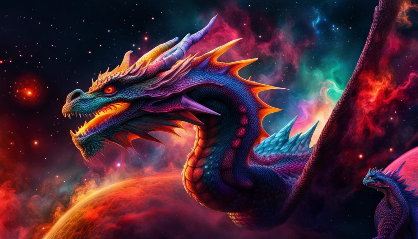 Colossal Dragons Fly Around Exploding Nebula
