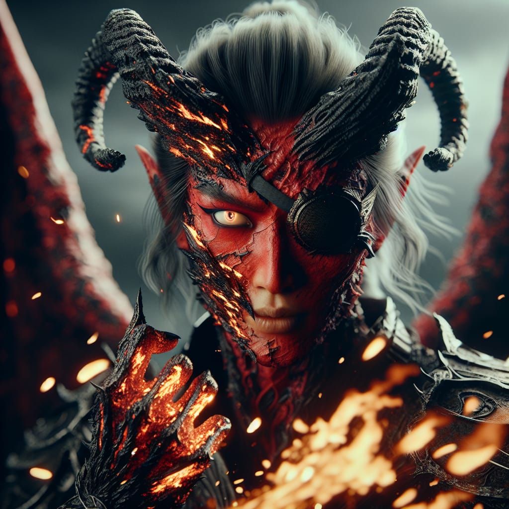 Cyberpunk-Inspired Female Demon Warrior in Battle