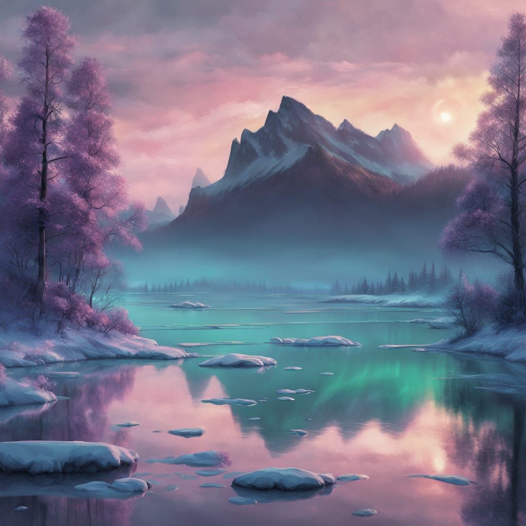 Ethereal Green and Purple Aurora Borealis Digital Painting