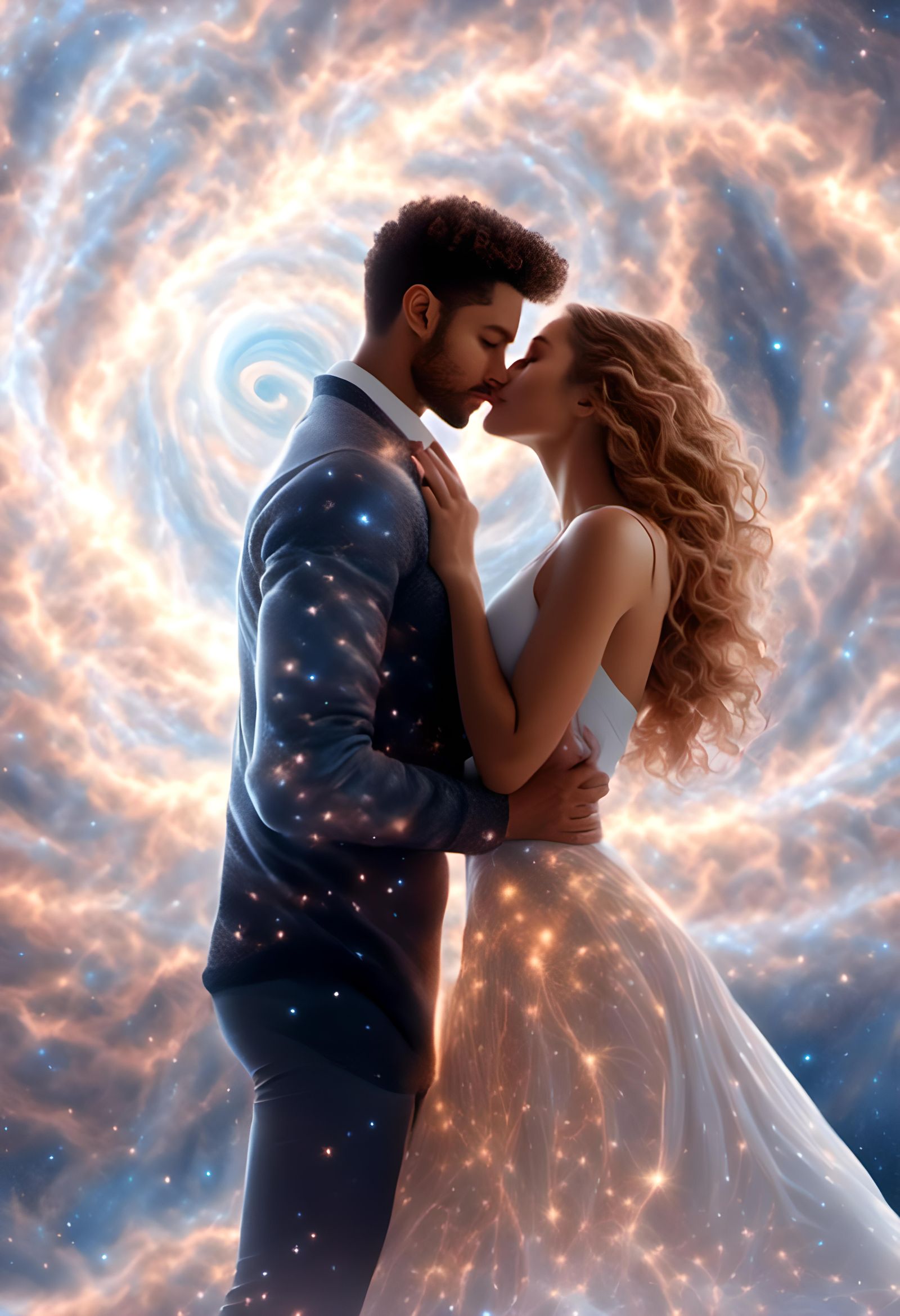 First Kiss: Hyperrealistic Older Woman, Younger Man