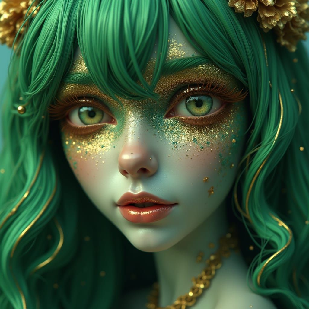 Glamorous Psychedelic Face in Vibrant CGI Style