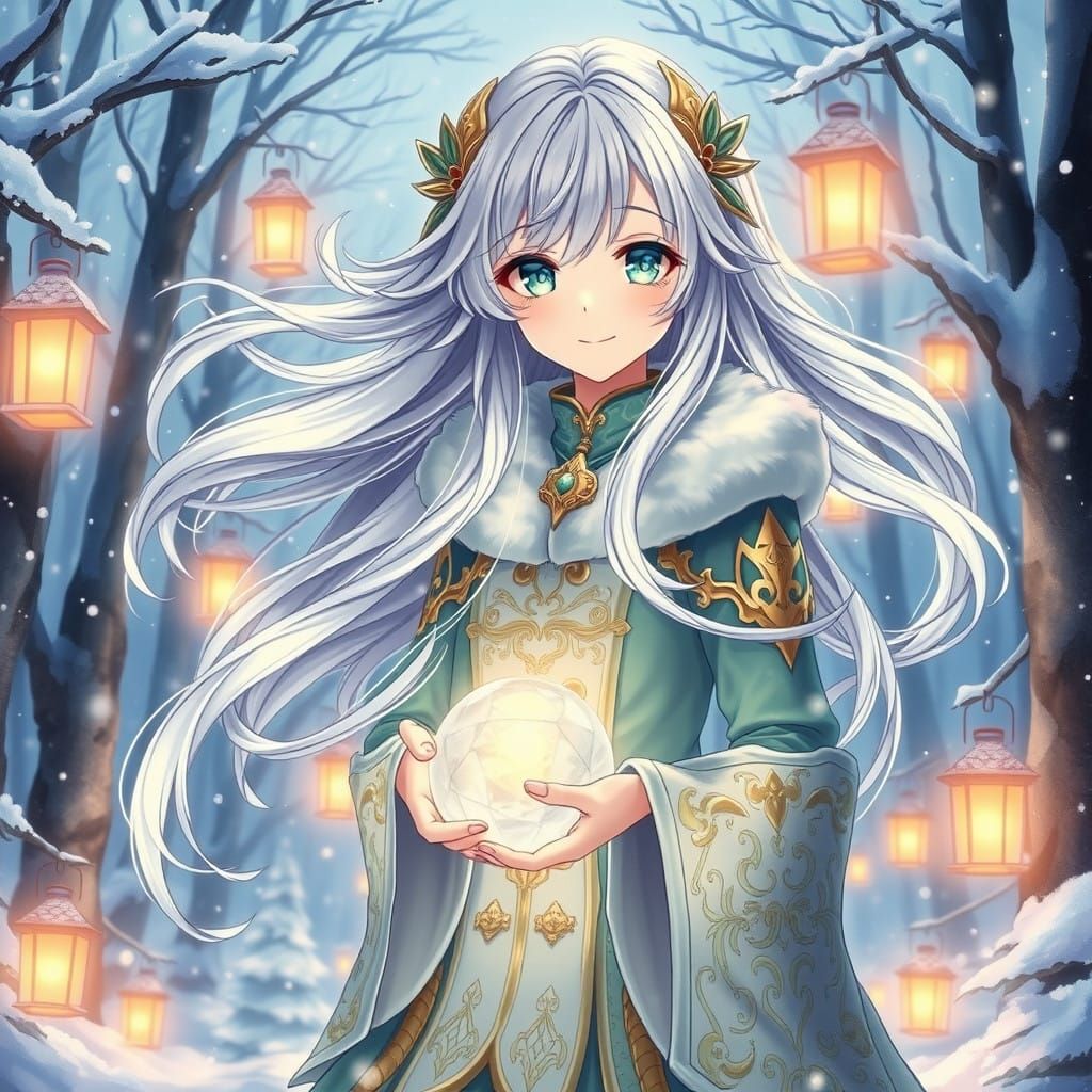 Anime Goddess Surrounded by Winter Wonderland